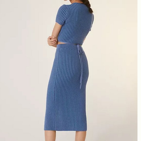 Anthropologie S NWT 2 Piece Blue Knit Midi Skirt Set Sweater Top Skirt - Picture 3 of 6